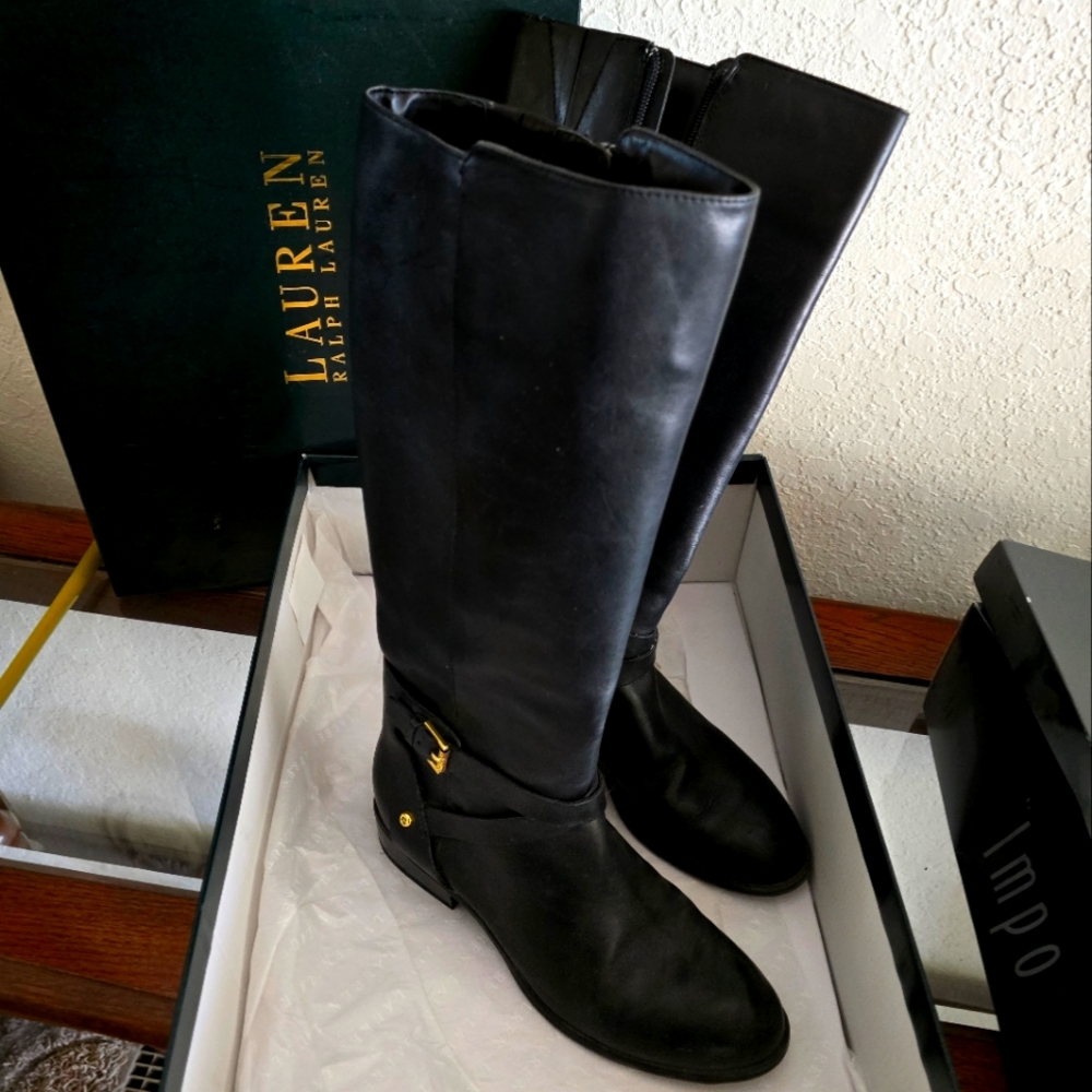 Ralph Lauren tall flat riding boots.